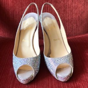 Christian Louboutin rhinestone peep toe pumps